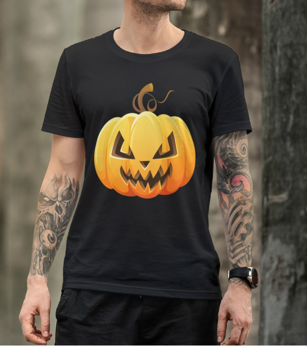 Cartoon Scary Halloween Pumpkin Grinning Jack-O'-Lantern Image T-Shirt