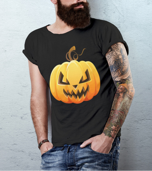 Cartoon Scary Halloween Pumpkin Grinning Jack-O'-Lantern Image T-Shirt