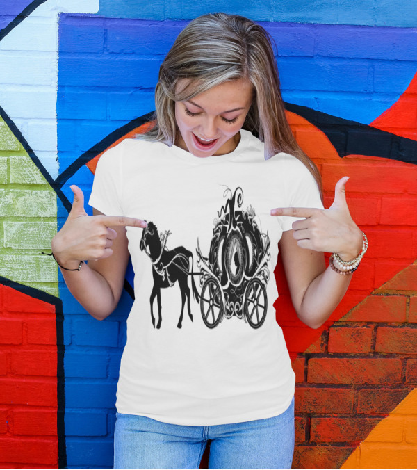 Cinderella Silhouette In Enchanted Pumpkin Carriage With Horse T-Shirt