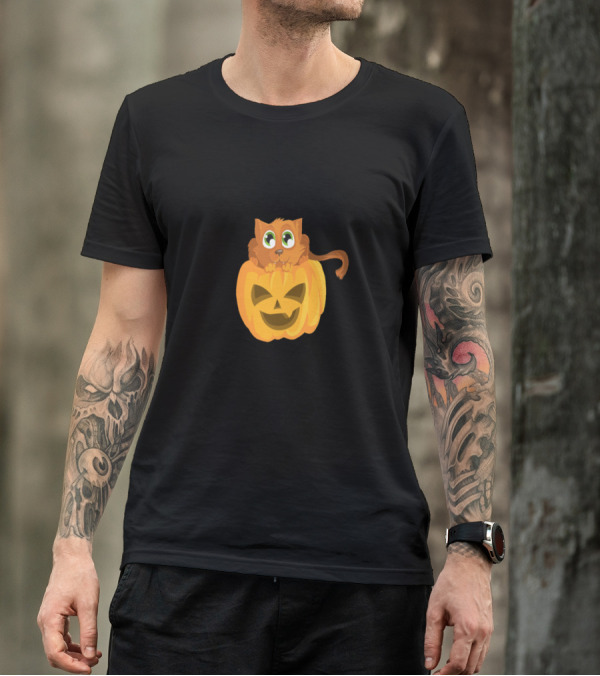 Cat And Jack-O'-Lantern Pumpkin T-Shirt