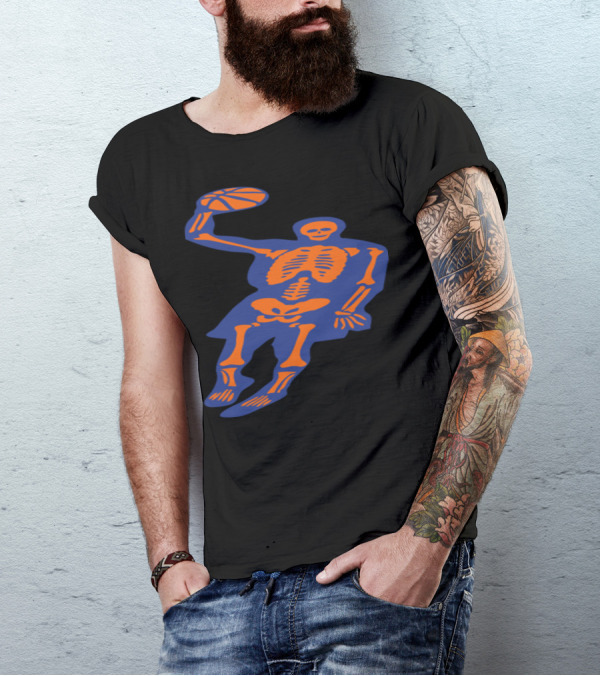 Dunk Basketball Player Skeleton Orange And Blue T-Shirt