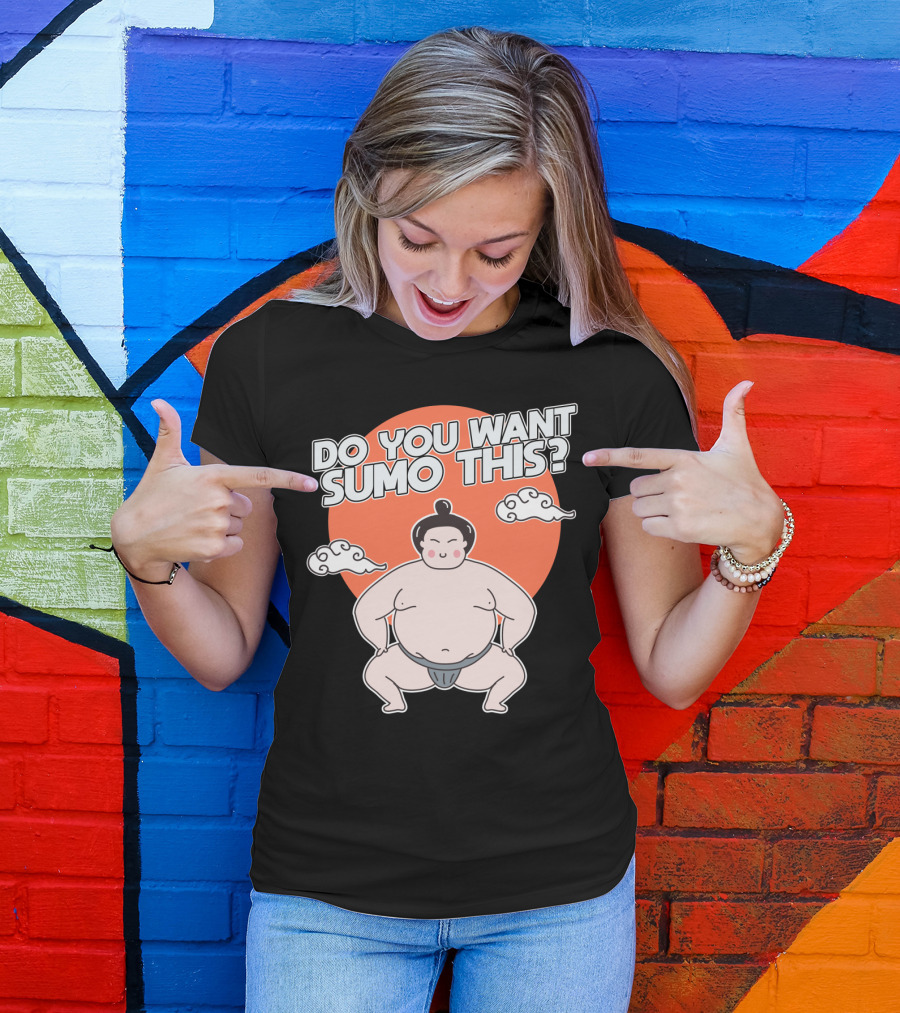 Do You Want SUMO This Funny Sumo Wrestling Cartoon With Orange Background T-Shirt