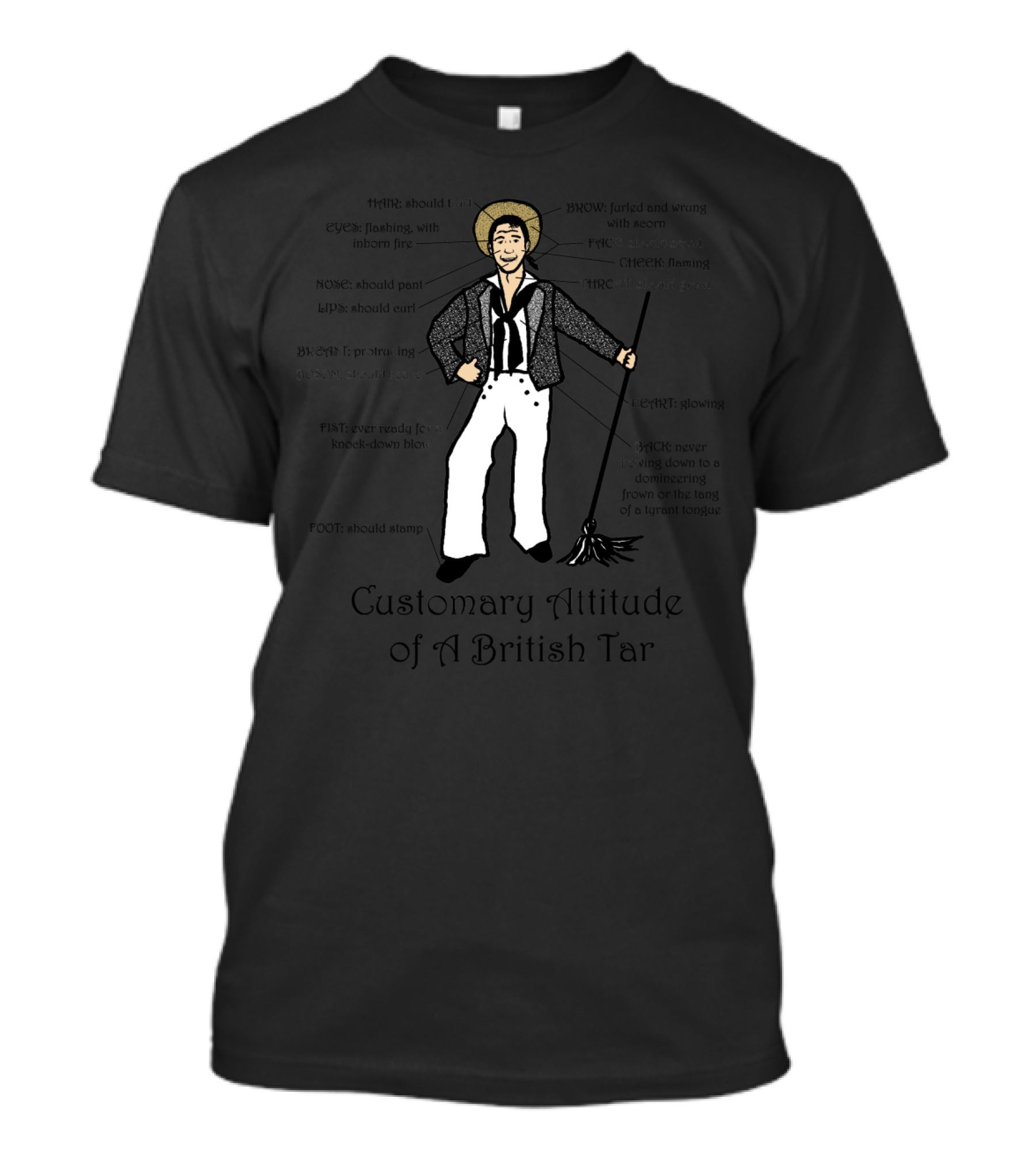 Customary Attitude Of A British Tar With Heart, Eyes, Face, Brow, Nose, Lip, Shirt, Neck, Fist, And Foot Elements T-Shirt