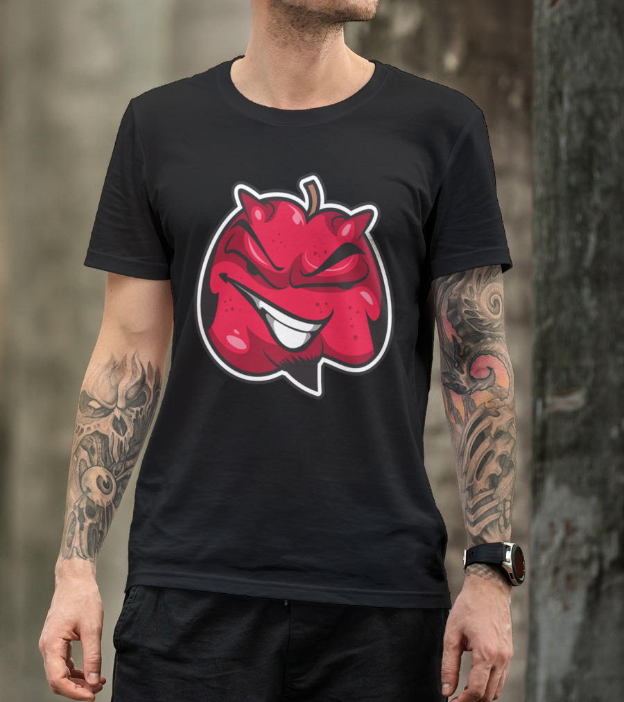 Evil Grinning Red Pumpkin With Goatee Halloween Humor T-Shirt