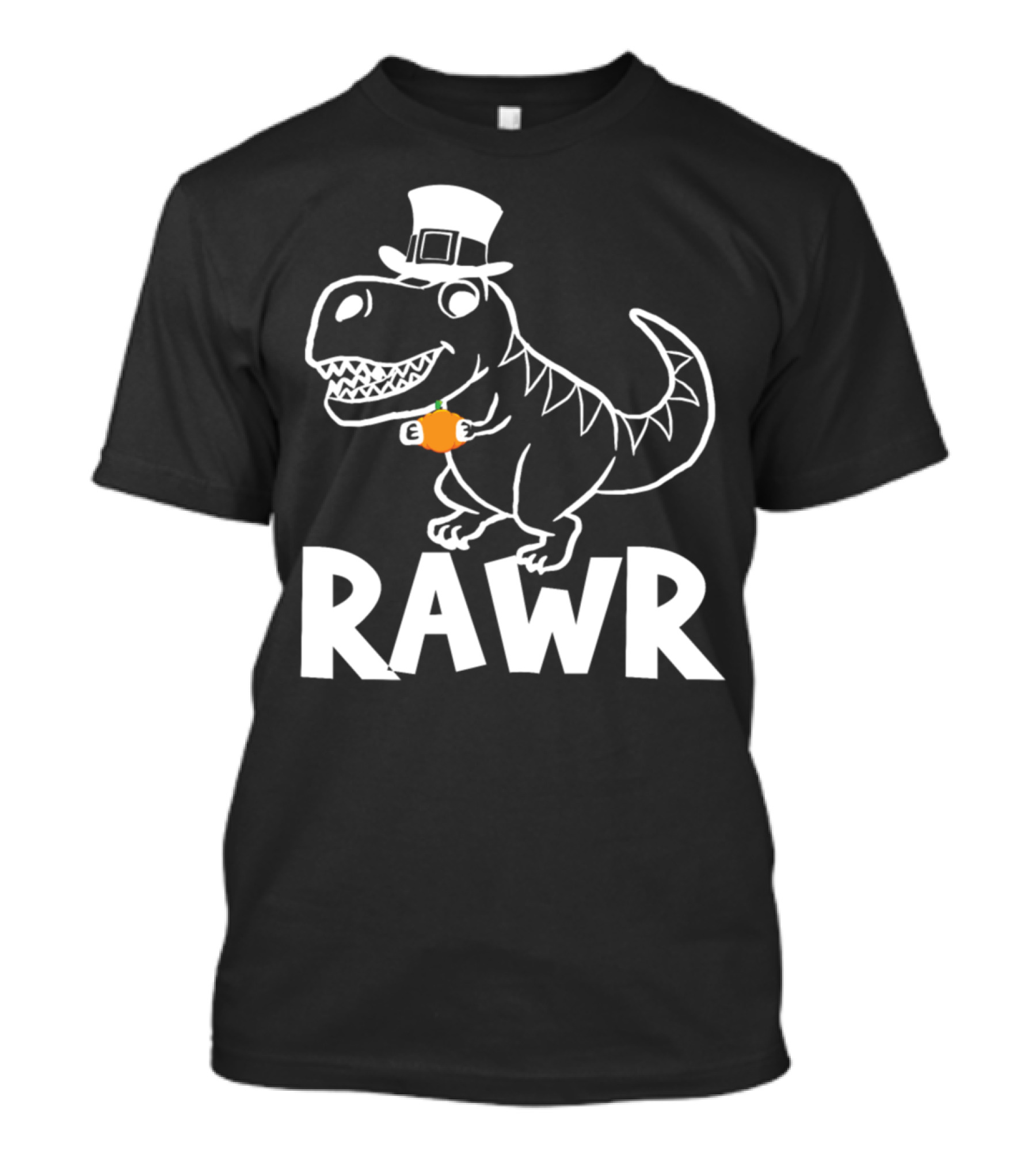 Rawr Dinosaur Pumpkin Wearing Pilgrim Hat T-Shirt