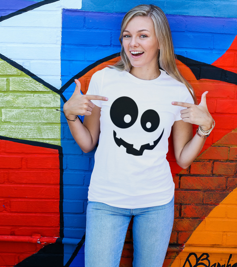 Dark Minimalist Smile Pumpkin Face Halloween T-Shirt