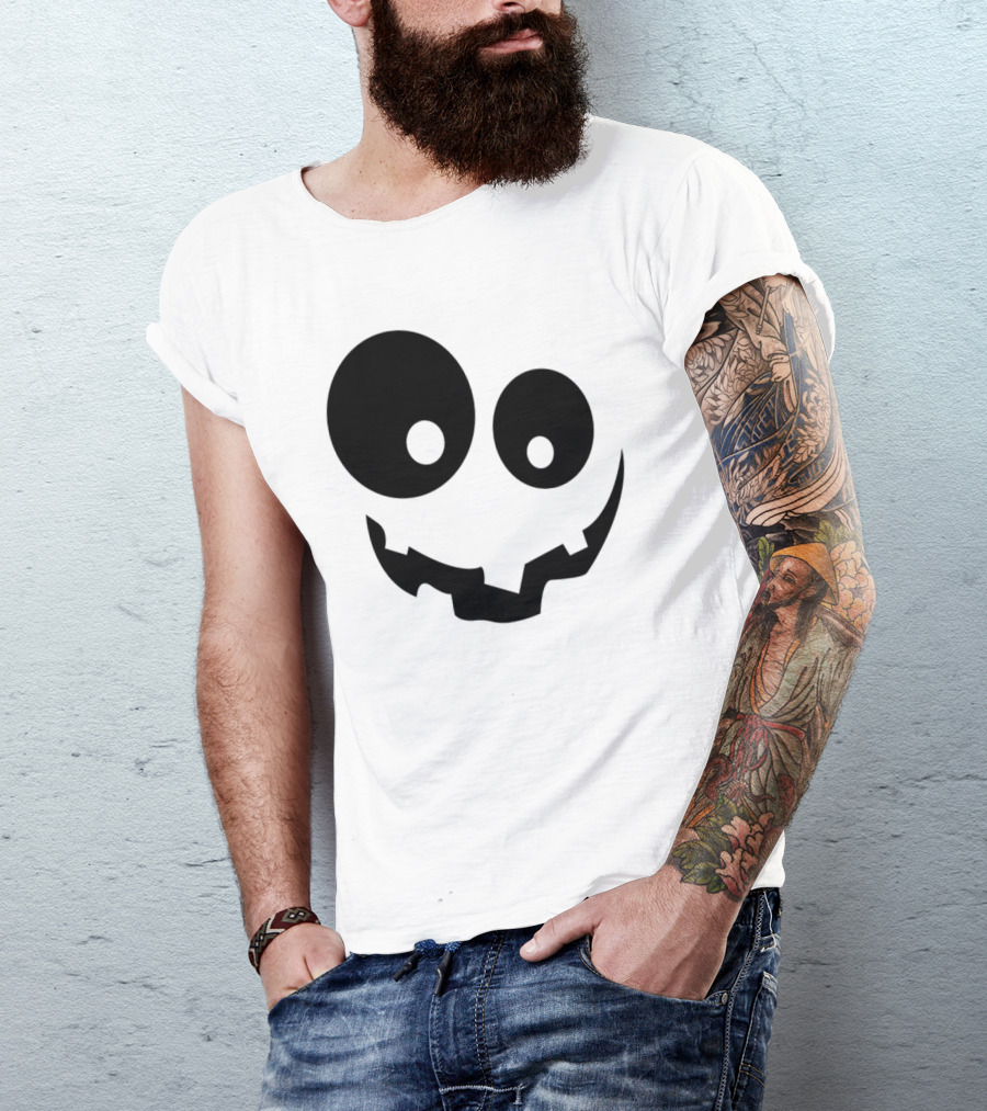 Dark Minimalist Smile Pumpkin Face Halloween T-Shirt