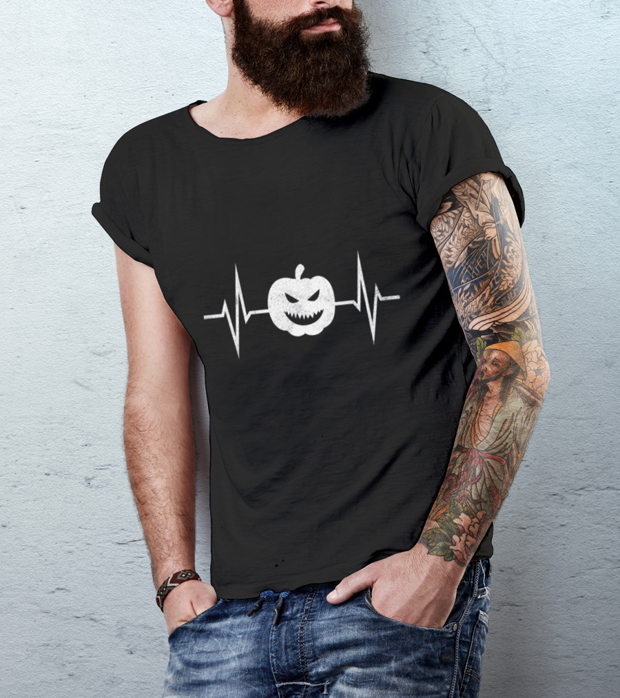 Halloween Pumpkin Heartbeat Design Pumpkins Spooky Face T-Shirt