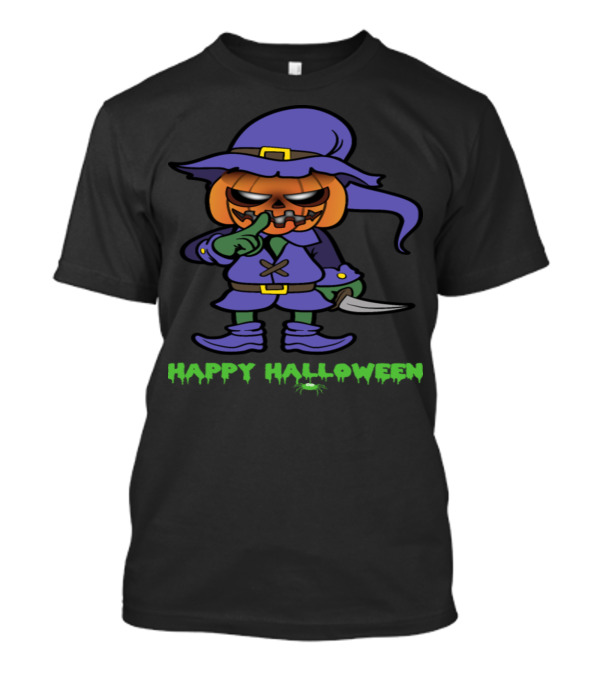 Happy Halloween Witch Pumpkin Monster With Knife And Spider T-Shirt