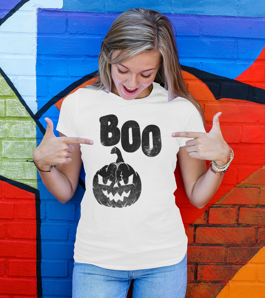 Boo Pumpkin With Spooky Jack-O'-Lantern Face T-Shirt