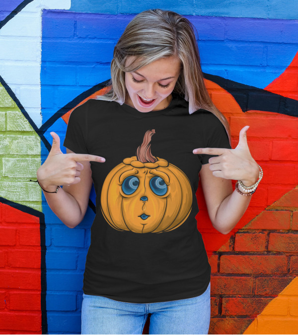 Cartoon Pumpkin Halloween Comic Draw Blue Eyed Expression T-Shirt