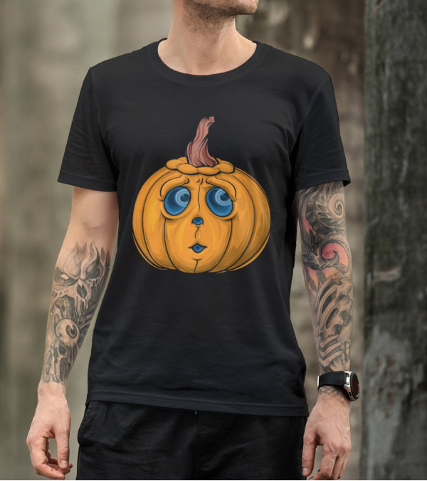 Cartoon Pumpkin Halloween Comic Draw Blue Eyed Expression T-Shirt