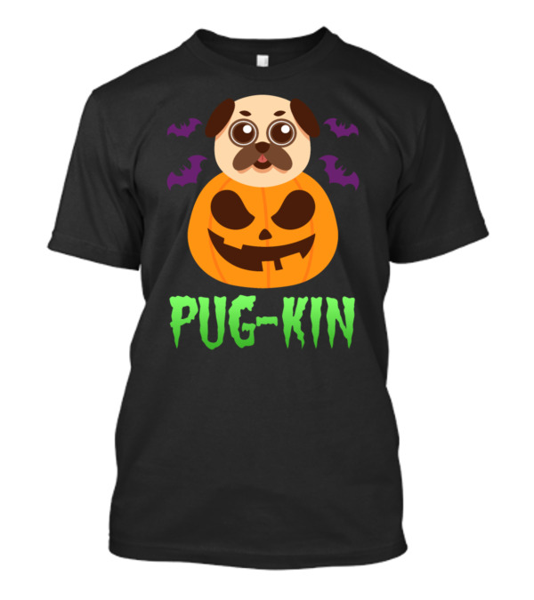 Pug-Kin Pug Inside Pumpkin With Purple Bats Halloween T-Shirt