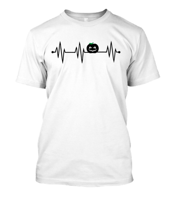 Heartbeat Inspired Halloween Pumpkin Face Green Stem T-Shirt