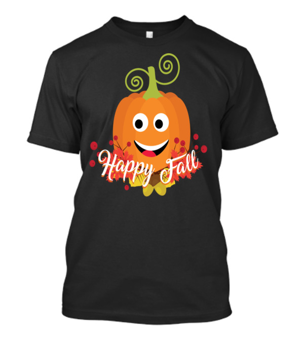 Happy Fall Smiling Pumpkin With Autumn Leaves T-Shirt