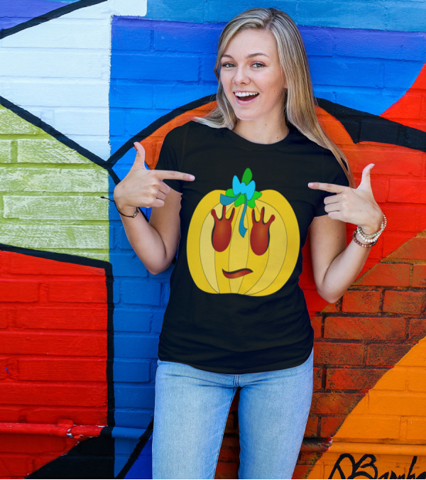 Yellow Pumpkin With Teal Bow And Red Eyes T-Shirt