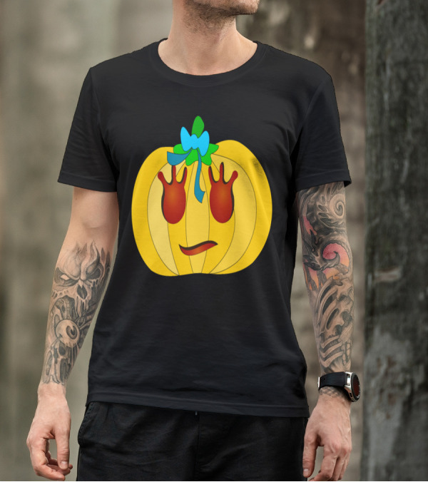 Yellow Pumpkin With Teal Bow And Red Eyes T-Shirt