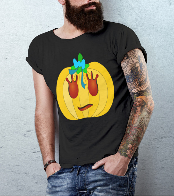 Yellow Pumpkin With Teal Bow And Red Eyes T-Shirt