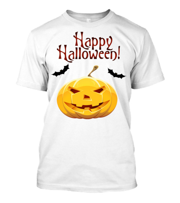 Happy Halloween Smile Pumpkin With Bats T-Shirt