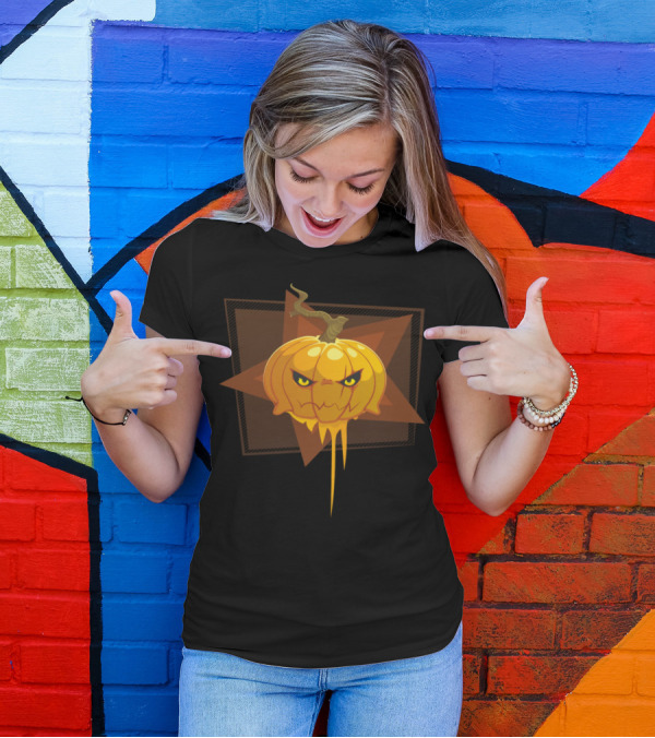 Halloween Pumpkin With Spooky Eyes In Star Frame T-Shirt