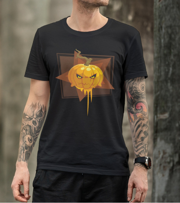 Halloween Pumpkin With Spooky Eyes In Star Frame T-Shirt