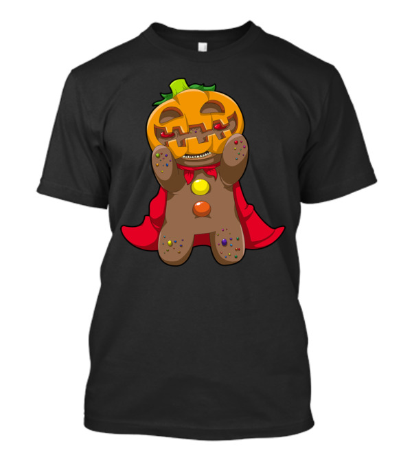 Gingerbread Pumpkin Superhero With Red Cape And Candy Buttons T-Shirt
