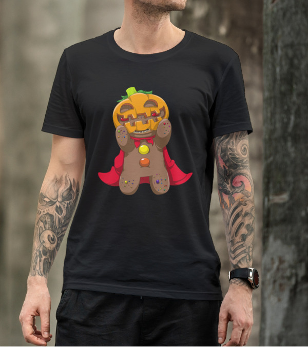 Gingerbread Pumpkin Superhero With Red Cape And Candy Buttons T-Shirt