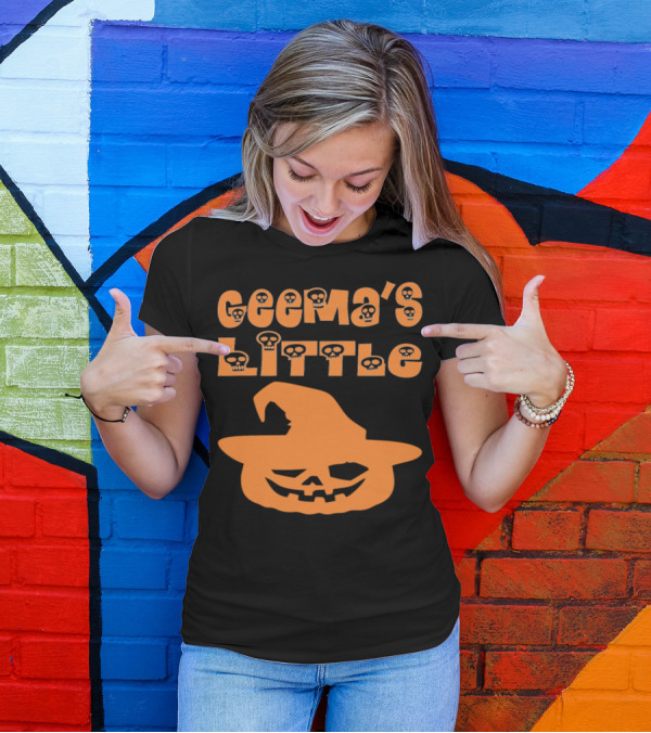 Geema's Little Pumpkin Halloween Skull And Witch Hat Jack-O'-Lantern T-Shirt