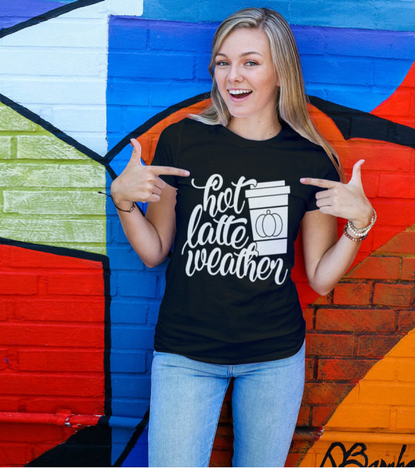 Hot Latte Weather Pumpkin Coffee Cup Autumn Themed T-Shirt
