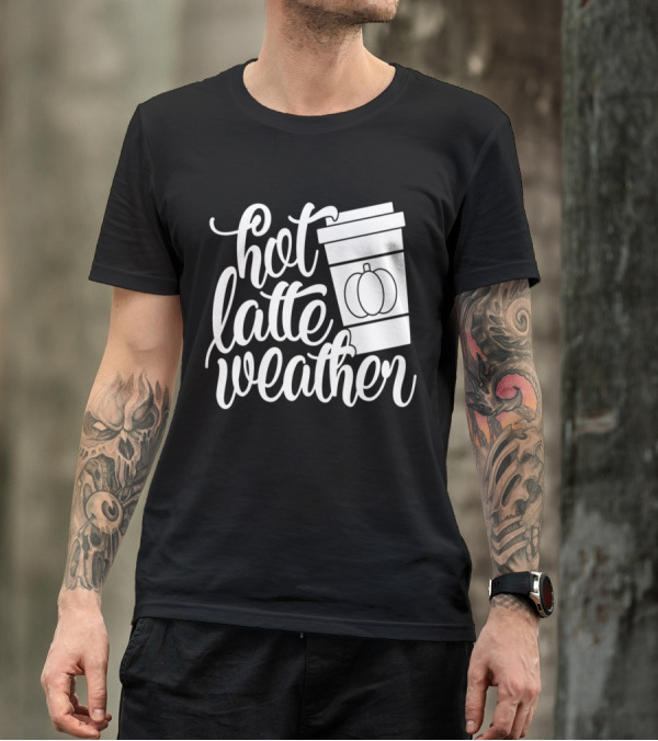 Hot Latte Weather Pumpkin Coffee Cup Autumn Themed T-Shirt