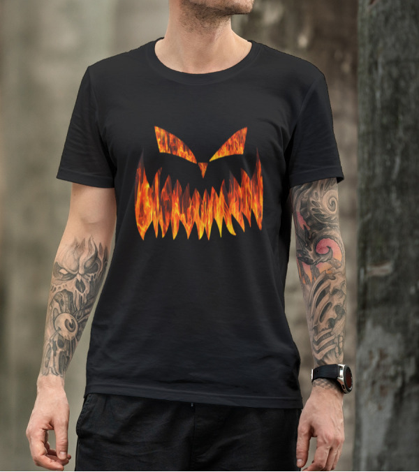 Halloween Pumpkin Fire Face With Fiery Flames T-Shirt