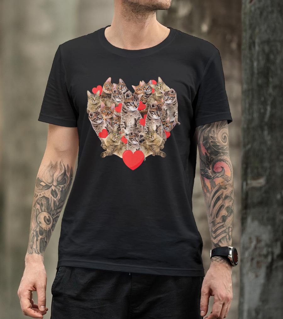 Cats Heart Collage With Red Hearts T-Shirt