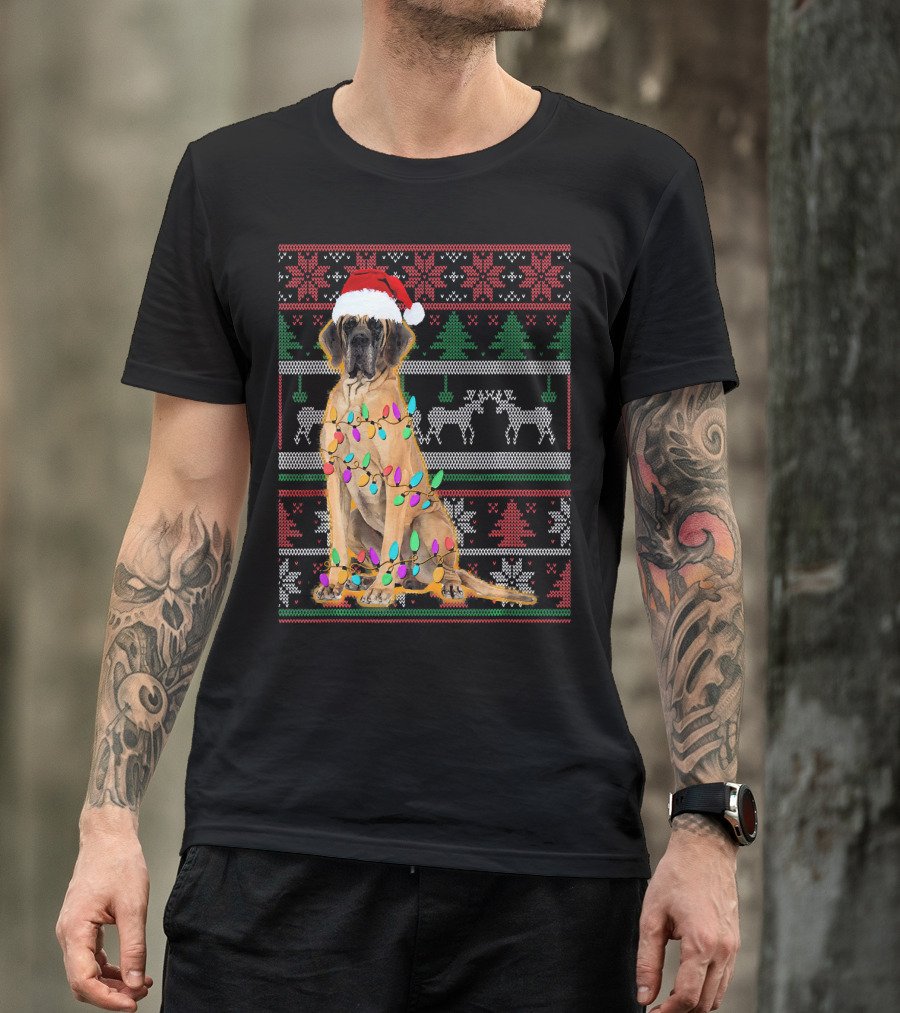 Christmas Dog Santa Hat Lights Ugly T-Shirt