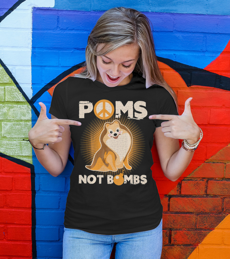 Poms Not Bombs Peace Symbol Cute Dog T-Shirt