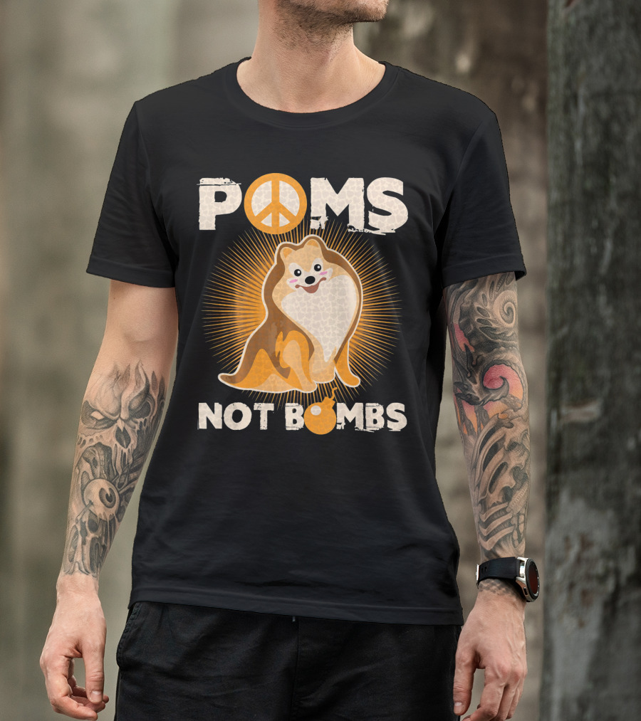 Poms Not Bombs Peace Symbol Cute Dog T-Shirt