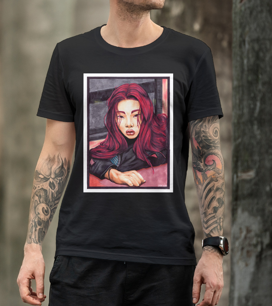 Redhead Portrait With Long Flowing Hair By Miki Ai T-Shirt