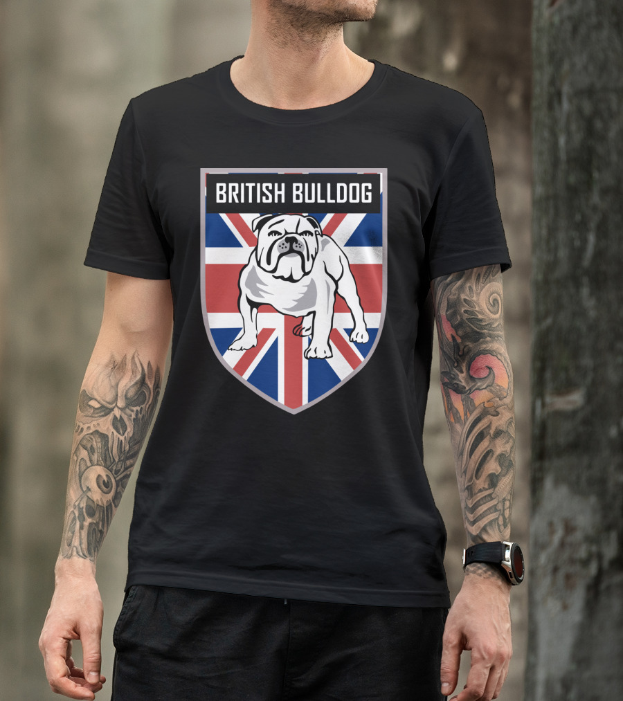 British Bulldog Dog Union Jack Shield Emblem T-Shirt
