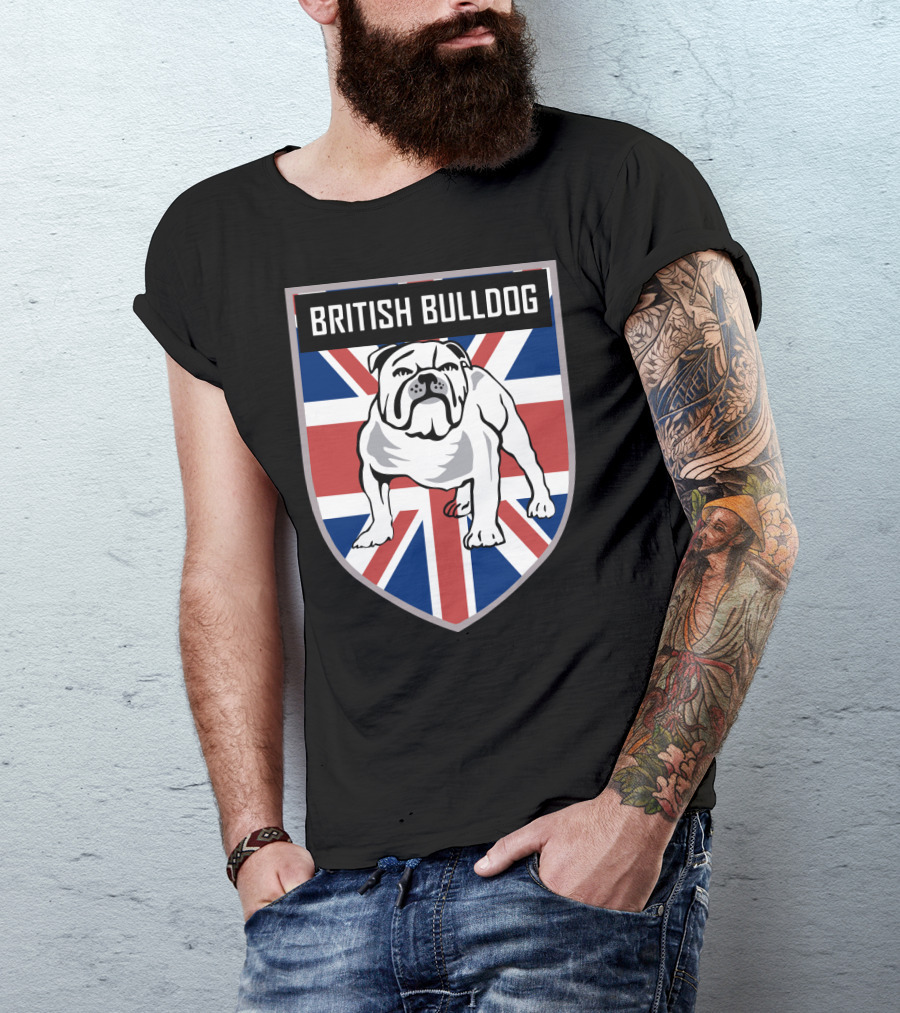British Bulldog Dog Union Jack Shield Emblem T-Shirt