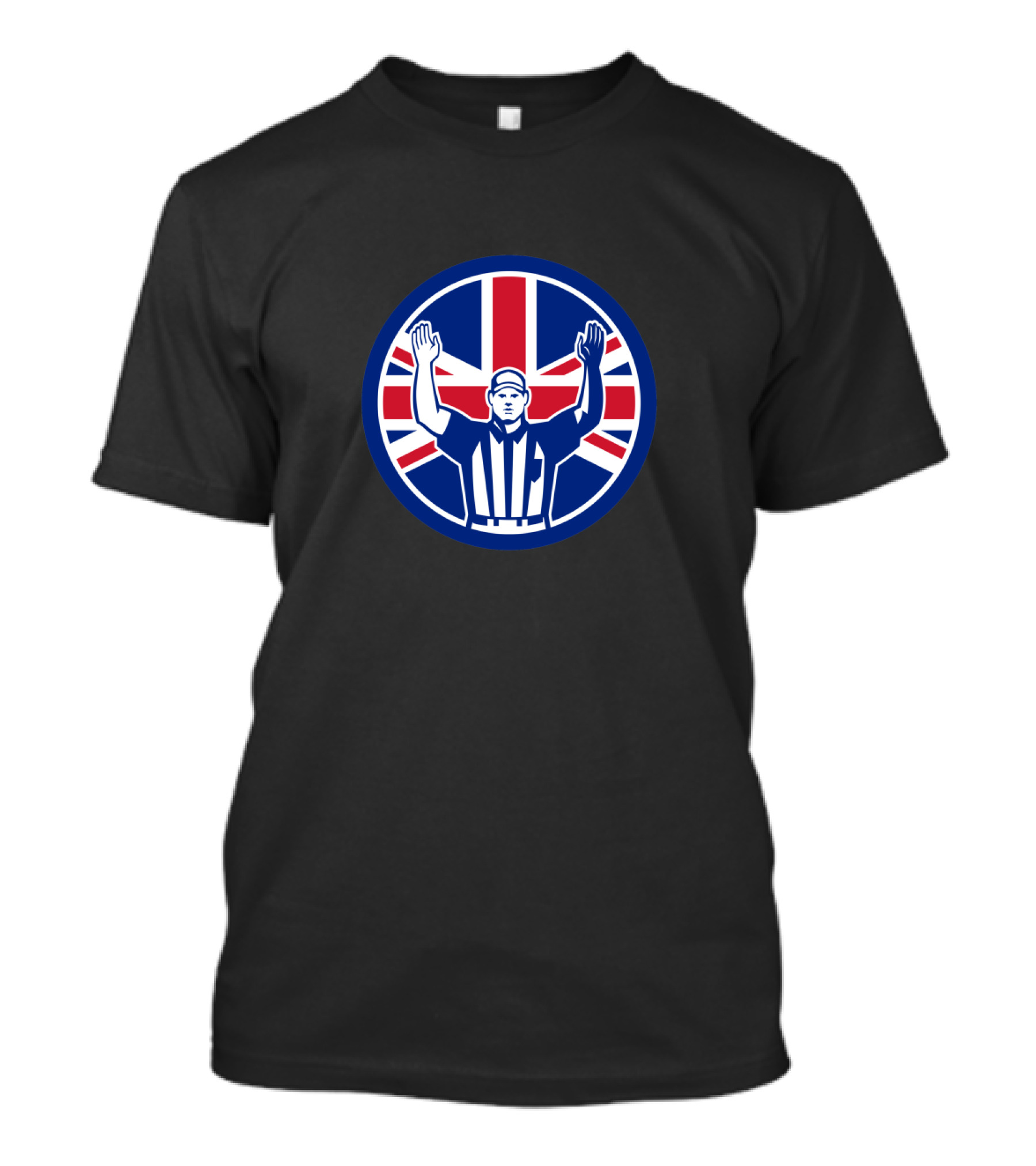 British American Football Referee With Union Jack Flag Icon Background T-Shirt