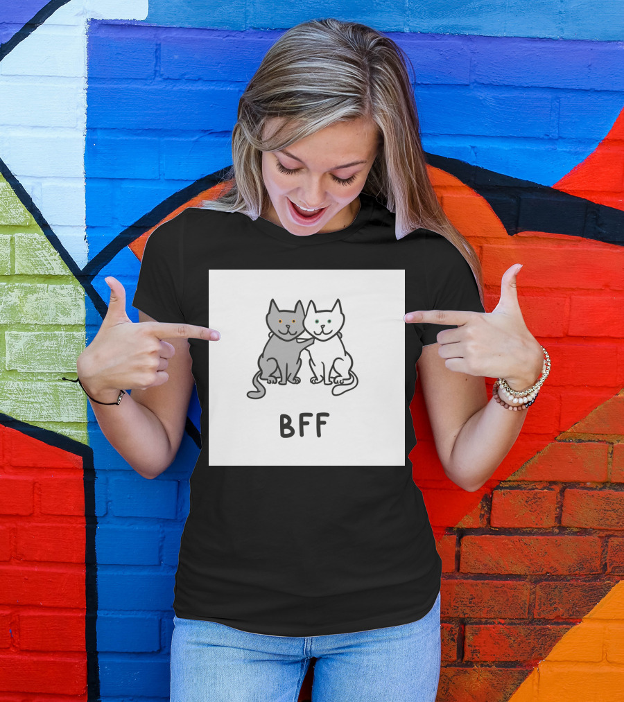 BFF Cats Gray And White Best Friends Forever Duo T-Shirt