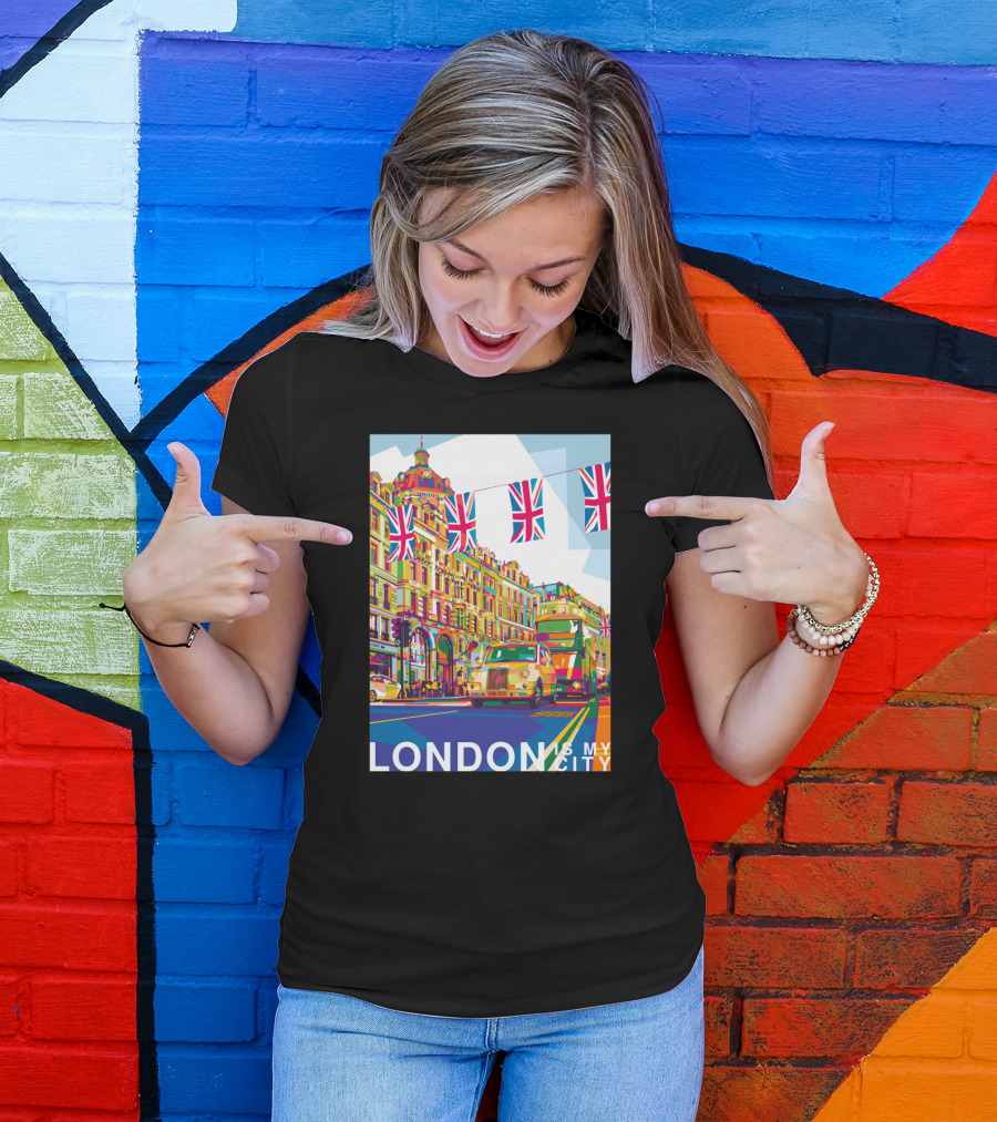 London Is My City Double-Decker Bus And Union Jack Flags Vibrant Pop T-Shirt