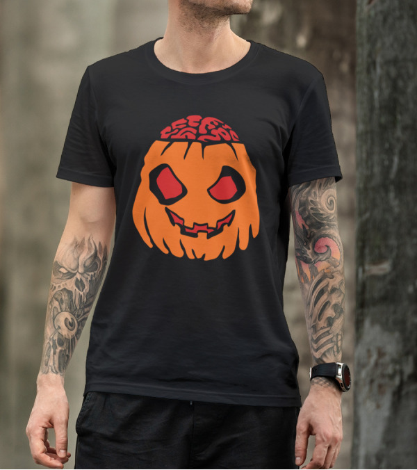 Zombie Pumpkin Brain Face Halloween Horror T-Shirt