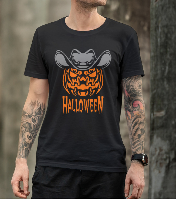 Halloween Pumpkin Cowboy Grunge T-Shirt