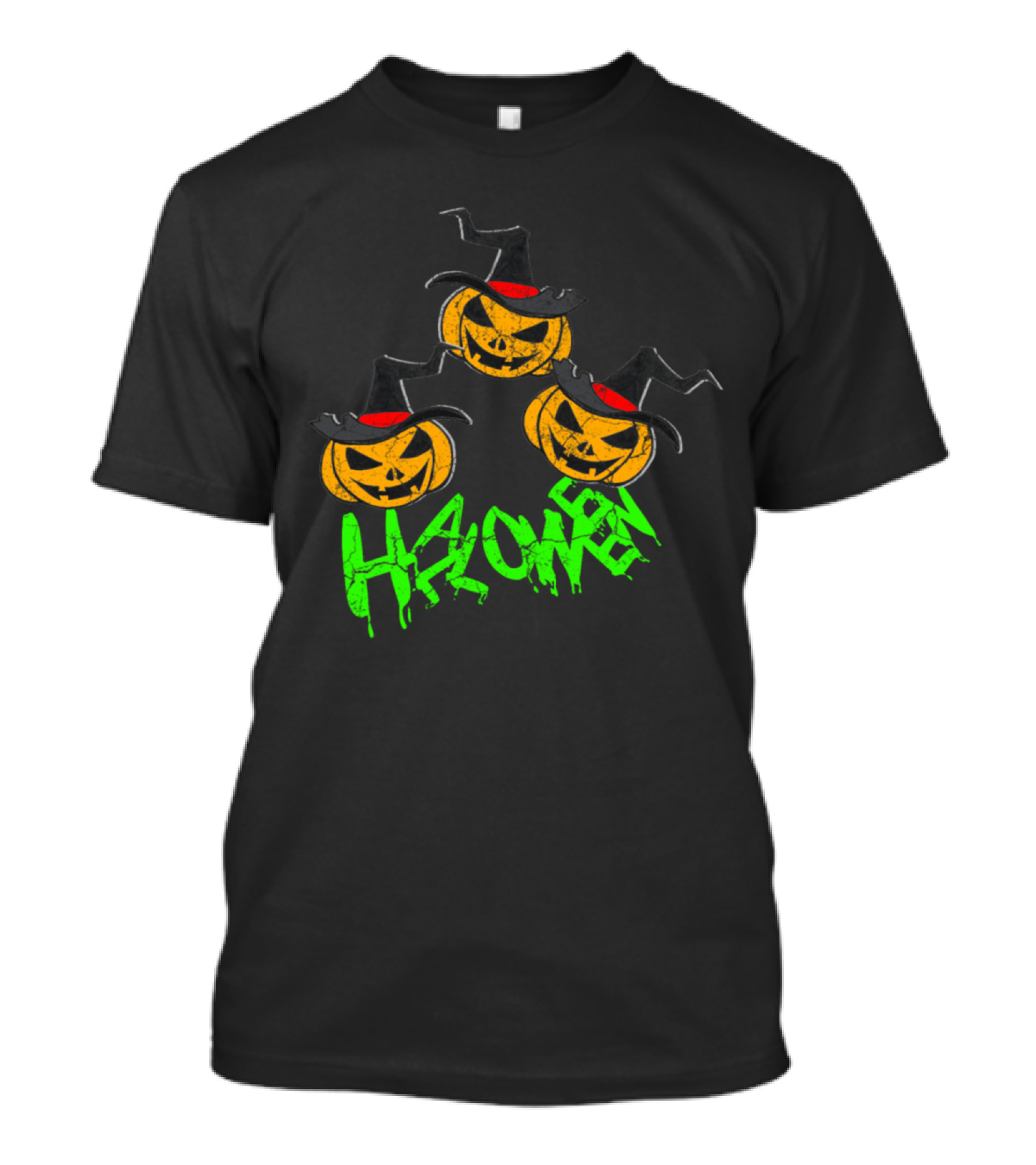 Halloween Pumpkin Witches Trio With Black Hats And Green Text T-Shirt
