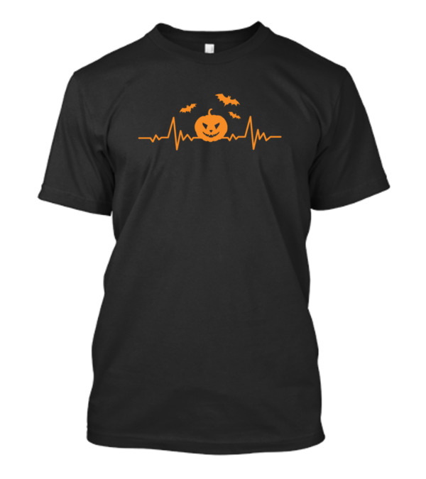 Halloween Pumpkin Heartbeat Bats Orange Holiday Decor Spooky T-Shirt