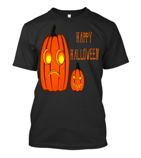 Halloween Nervous Pumpkin With Happy Expression Contrast T-Shirt