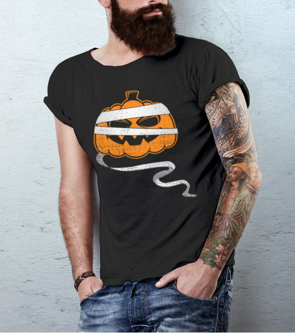 Halloween Wrapped Jack-O'-Lantern Pumpkin Mummy Face T-Shirt