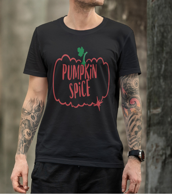 Pumpkin Spice With Red Pumpkin Outline And Green Stem T-Shirt