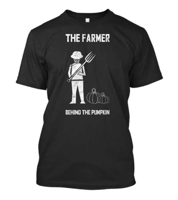 The Farmer Behind The Pumpkin With Pitchfork And Harvest Scene T-Shirt