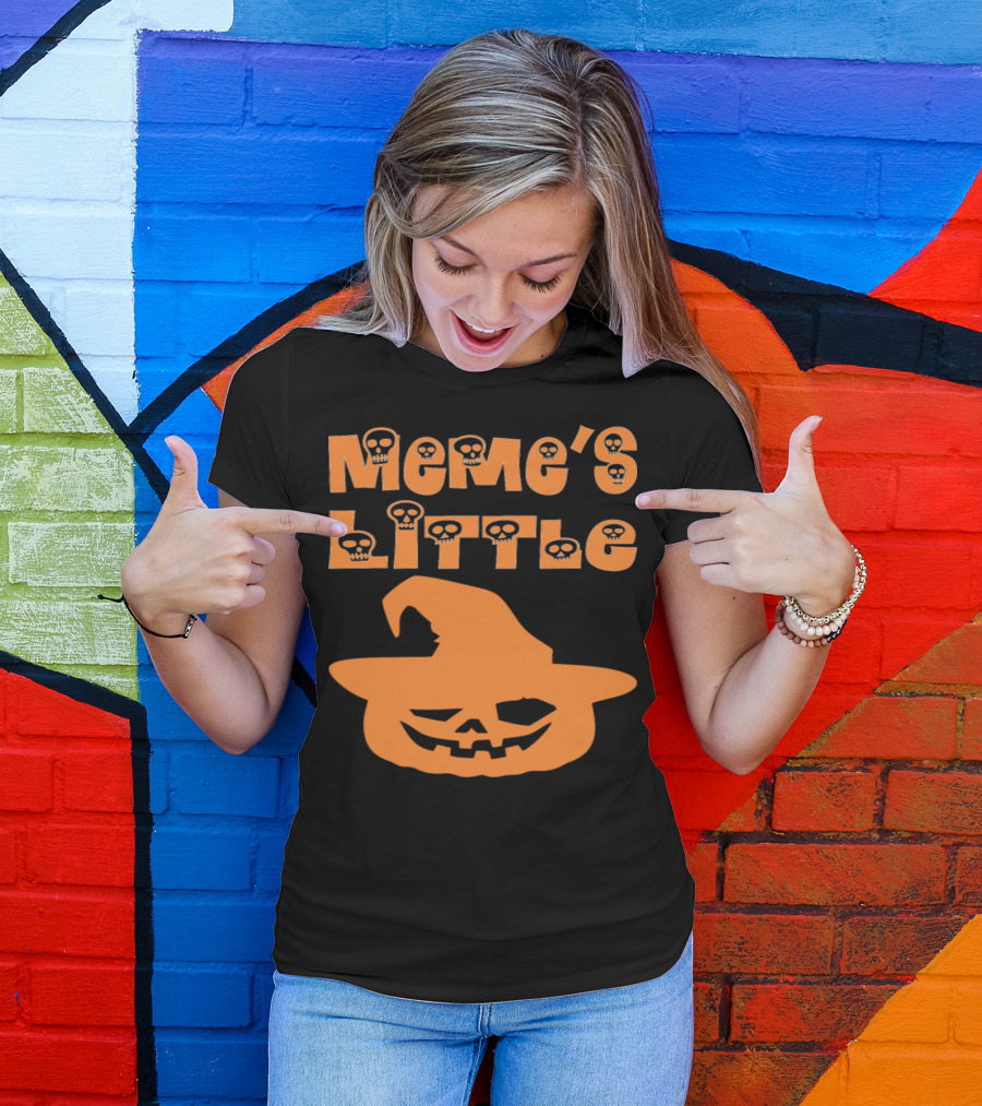 Meme's Little Pumpkin Halloween Skull Font Witch Hat T-Shirt